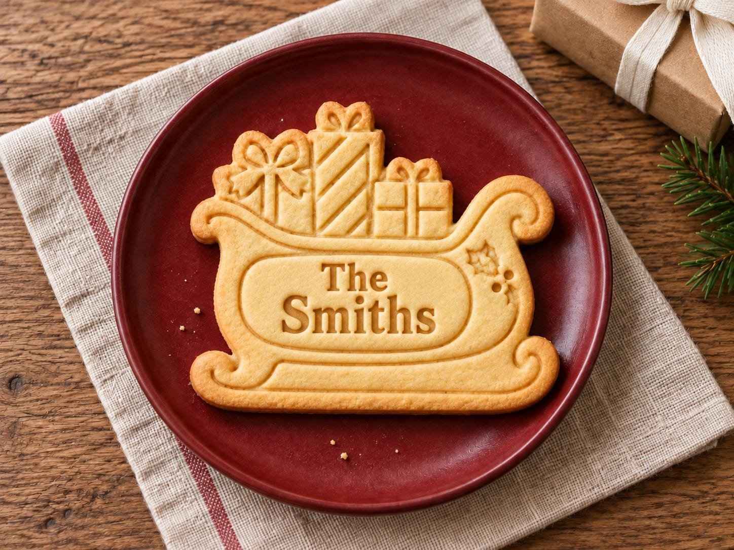 Personalized Christmas Sleigh Cookie Cutter and Stamp, Custom Family Name, 3 Inch