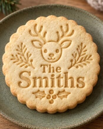 Personalized Reindeer Cookie Stamp and Scalloped Cutter, Custom Christmas Family Name