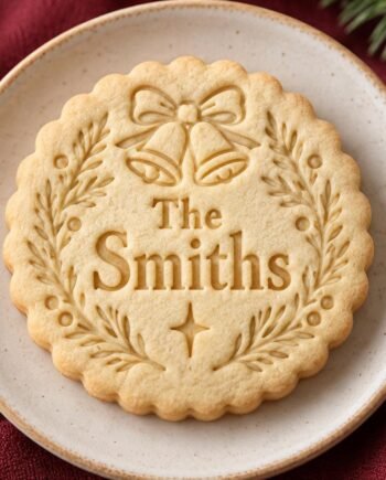 Personalized Christmas Bells Cookie Stamp and Scalloped Cutter, Custom Family Name
