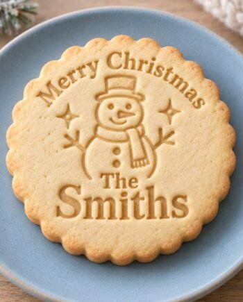 Personalized Snowman Christmas Cookie Stamp and Scalloped Cutter, Custom Family Name