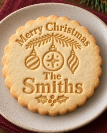 Vintage Ornament Christmas Cookie Stamp and Scalloped Cutter, Personalized Family Name