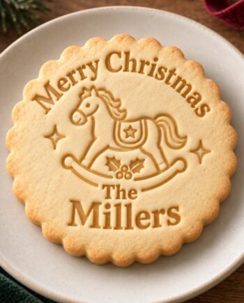 Rocking Horse Christmas Cookie Stamp and Scalloped Cutter, Personalized Family Name