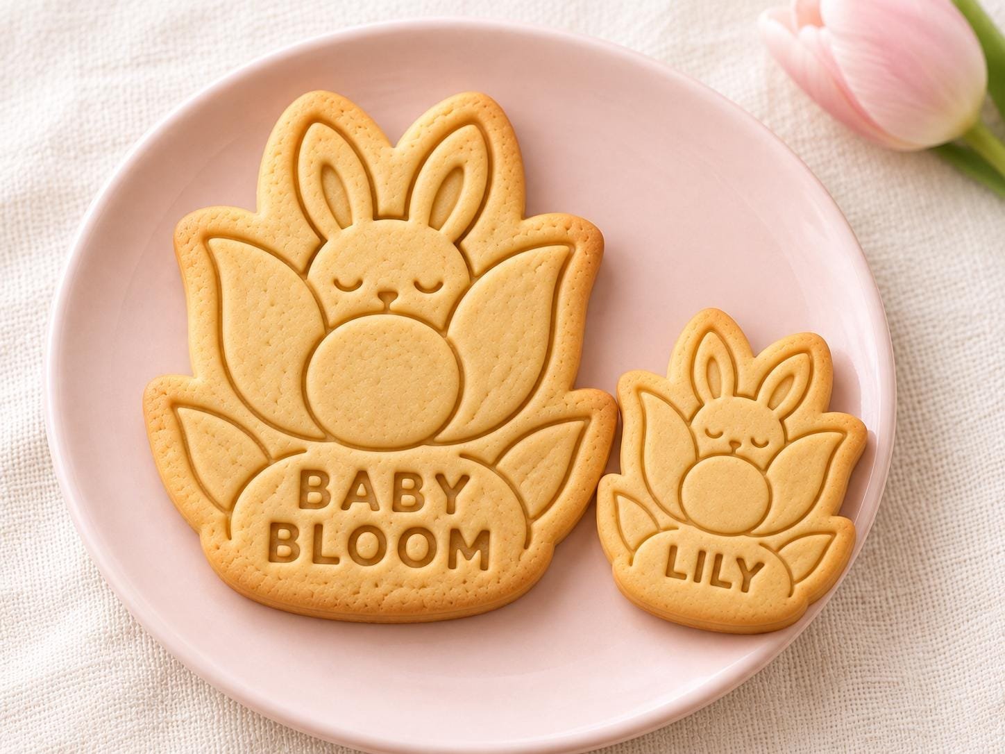 Personalized Bunny Flower Cookie Stamp and Cutter, 3-Inch Baby in Bloom Set