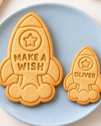 Personalized Rocket Cookie Stamp and Cutter, 3-Inch Space Birthday Name Set