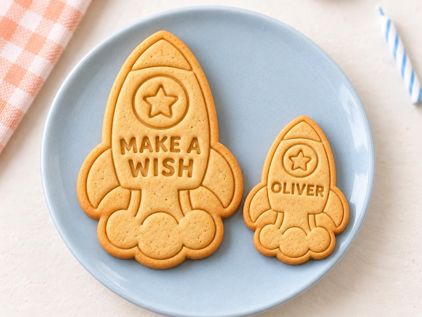 Personalized Rocket Cookie Stamp and Cutter, 3-Inch Space Birthday Name Set