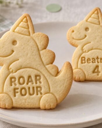 Personalized Dinosaur Cookie Stamp and Cutter, Roar Four 3-Inch Birthday Set
