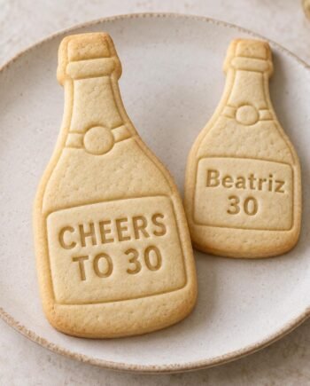 Champagne Bottle Cookie Stamp and Cutter, Cheers to 30 or Custom Birthday Text