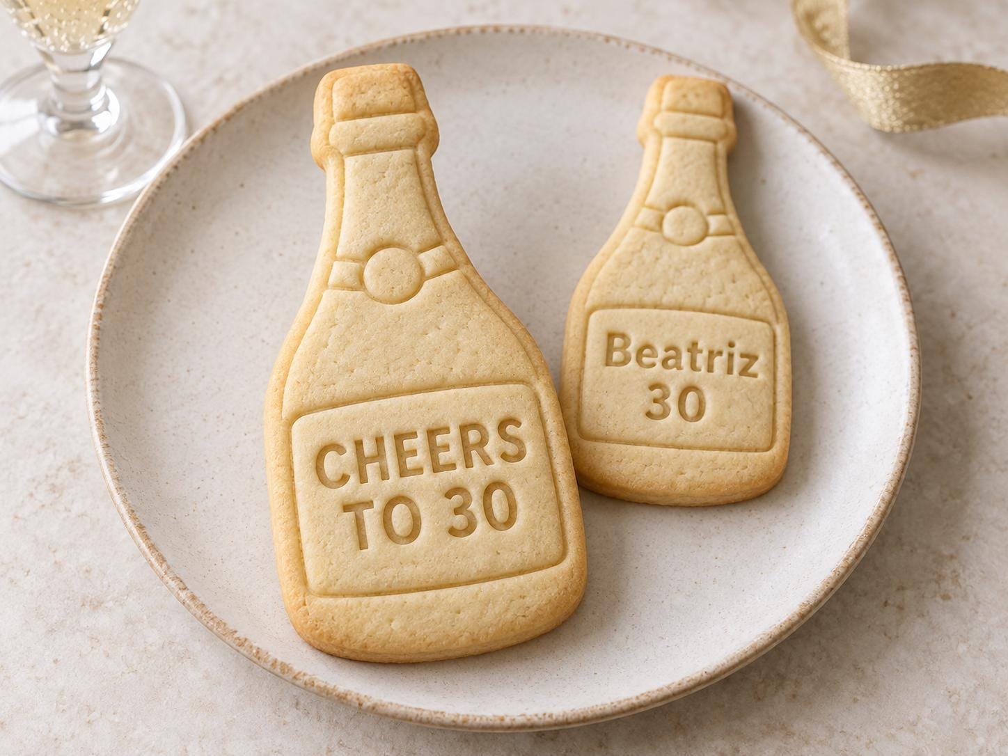 Champagne Bottle Cookie Stamp and Cutter, Cheers to 30 or Custom Birthday Text