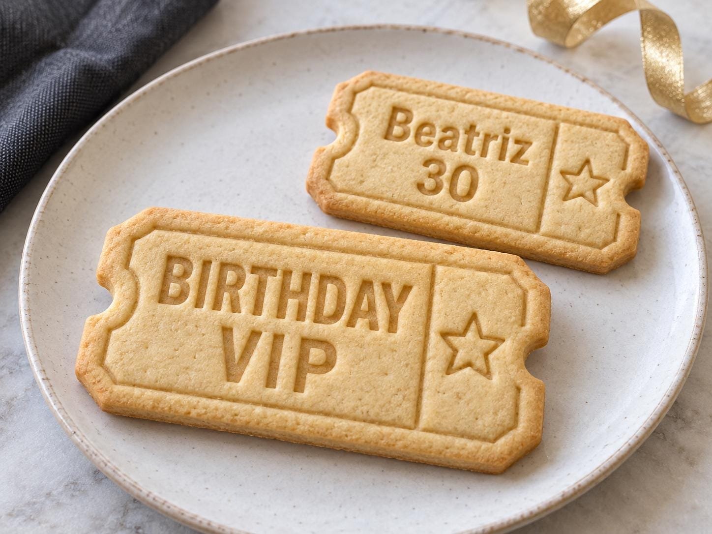 Birthday VIP Ticket Cookie Stamp and Cutter, Preset or Custom Name and Age