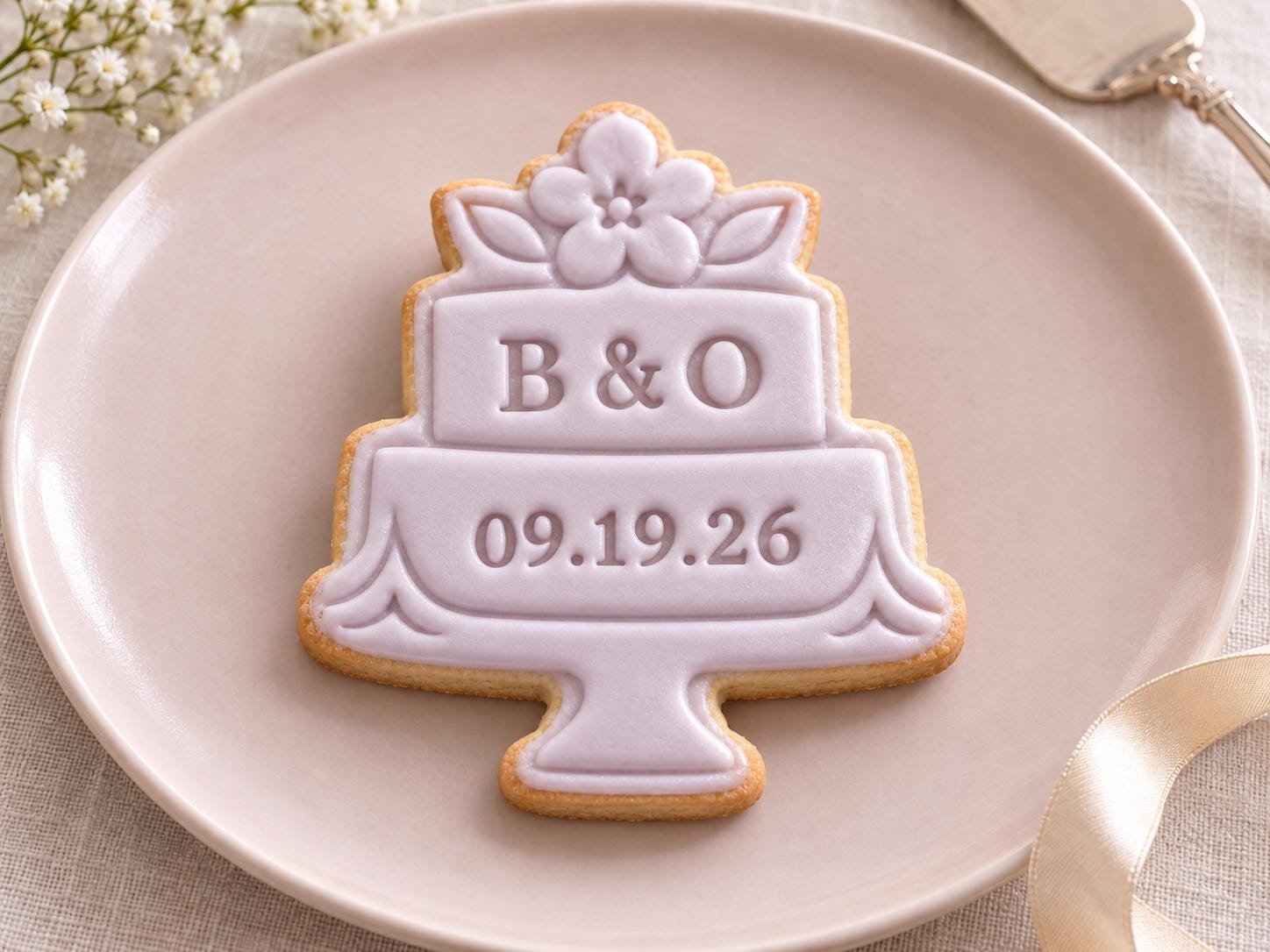 Wedding Cake Cookie Stamp and Cutter, Personalized Initials and Date, 3 Inch