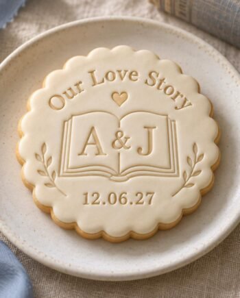 Book Wedding Cookie Stamp and Scalloped Cutter, Personalized Initials and Date