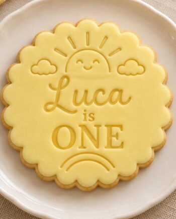 Sunshine First Birthday Cookie Stamp and Scalloped Cutter, Personalized Name