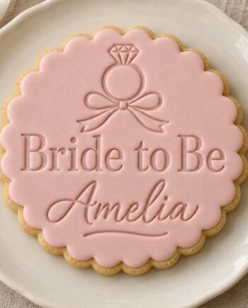 Bride to Be Cookie Stamp and Scalloped Cutter, Personalized Bridal Shower Name