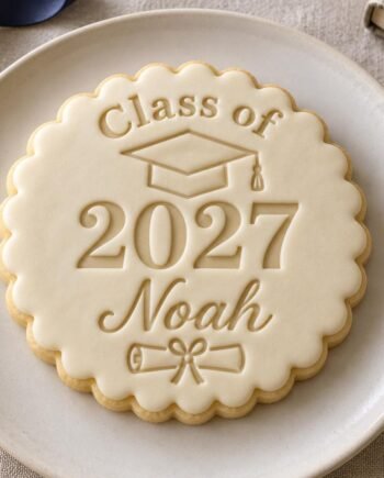 Graduation Cookie Stamp and Scalloped Cutter, Personalized Name and Class Year