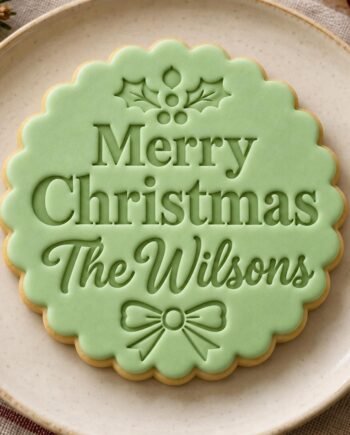 Merry Christmas Cookie Stamp and Scalloped Cutter, Personalized Family Wording