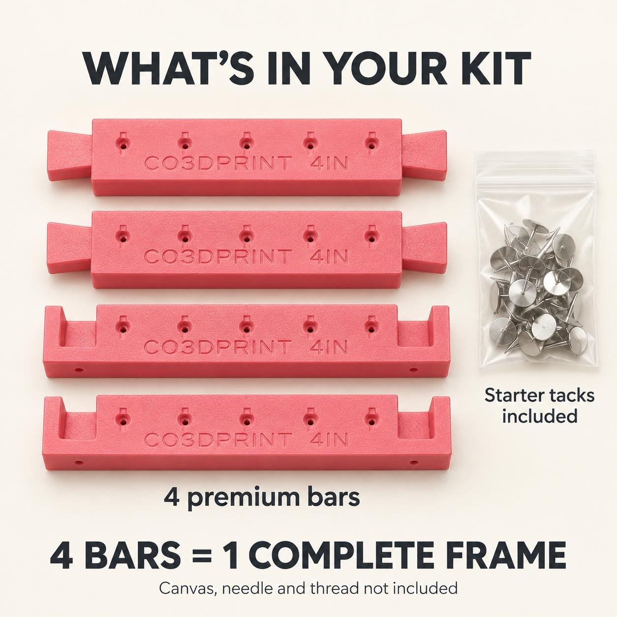 3D Printed Needlepoint Stretcher Bar Kit with Tacks, 4-Piece Frame, 4–10 Inch - Image 3