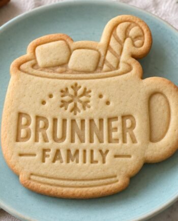 Personalized Cocoa Mug Cookie Stamp and Scalloped Cutter, Christmas Family Surname