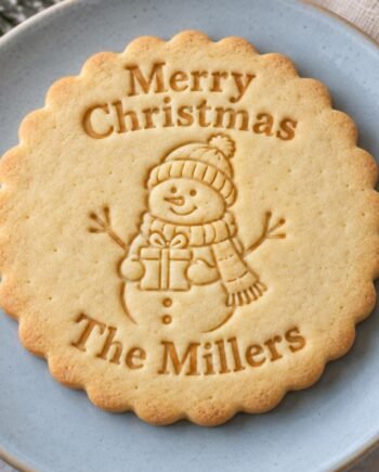 Personalized Christmas Snowman Cookie Stamp and Scalloped Cutter, Custom Family Name