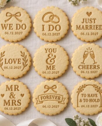 Personalized Wedding Cookie Stamp and Scalloped Cutter, Names and Date, 9 Design Choices