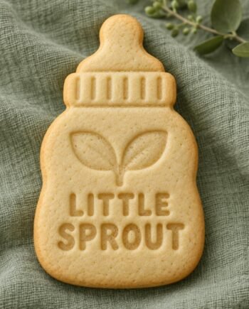 Little Sprout Baby Bottle Cookie Stamp and Cutter, Optional Name, Botanical Baby Shower