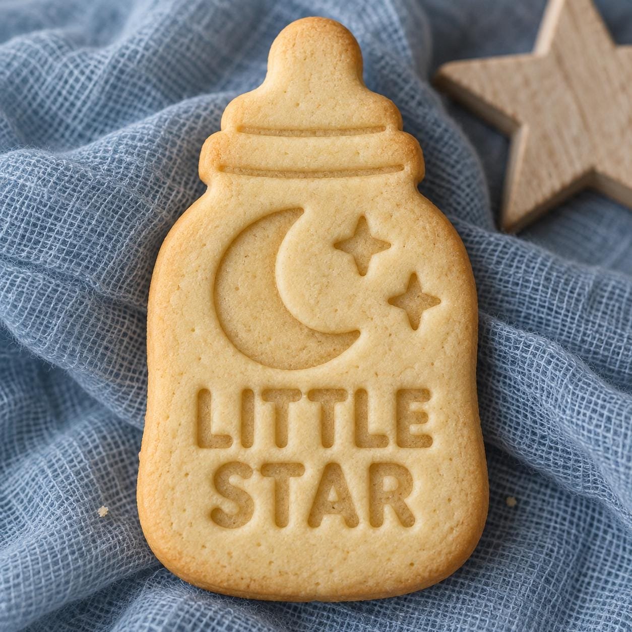 Moon and Stars Baby Bottle Cookie Stamp and Cutter, Optional Custom Name