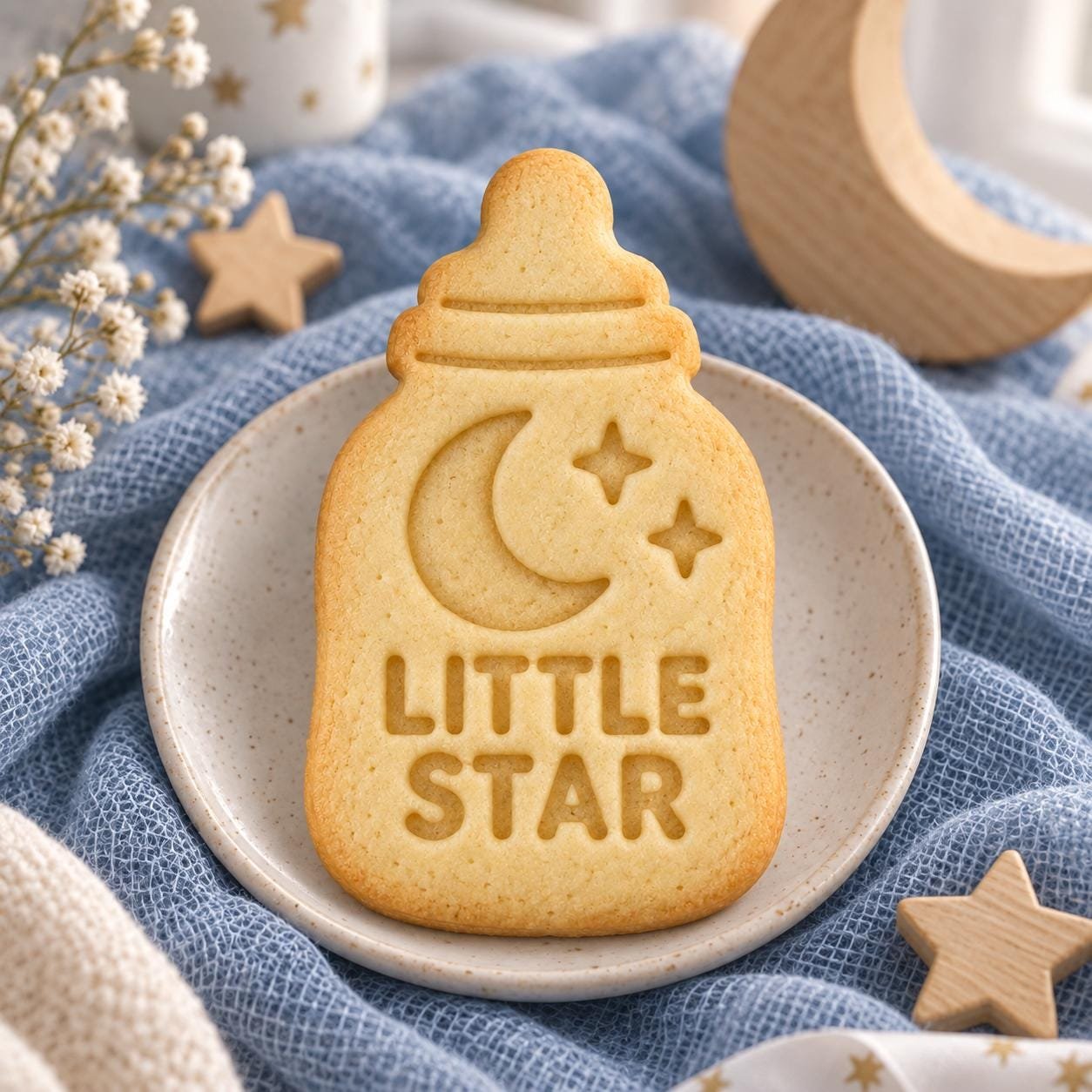 Moon and Stars Baby Bottle Cookie Stamp and Cutter, Optional Custom Name - Image 3