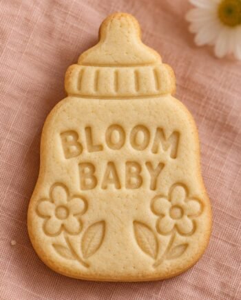 Daisy Baby Bottle Cookie Stamp and Cutter, Optional Custom Name, Bloom Baby Shower