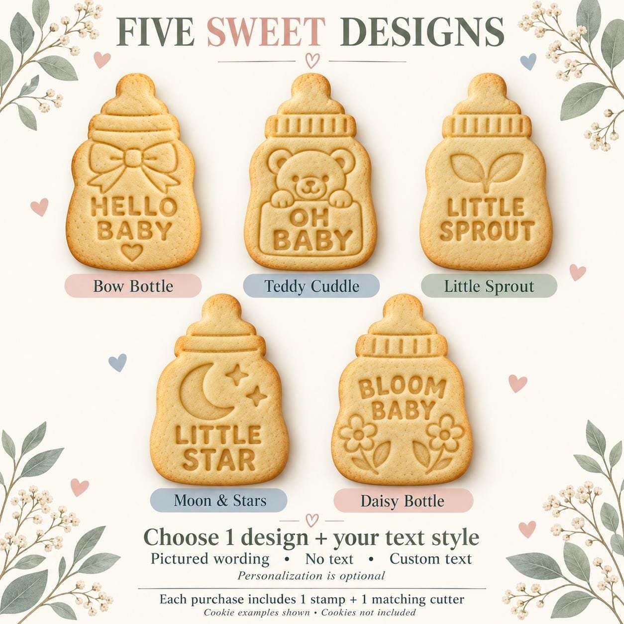 Baby Bottle Cookie Stamp and Cutter, Five Designs, Optional Custom Name - Image 2