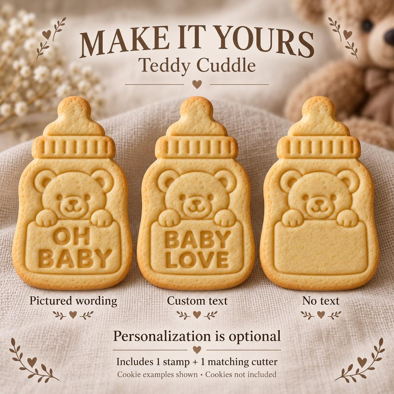 Baby Bottle Cookie Stamp and Cutter, Five Designs, Optional Custom Name - Image 4