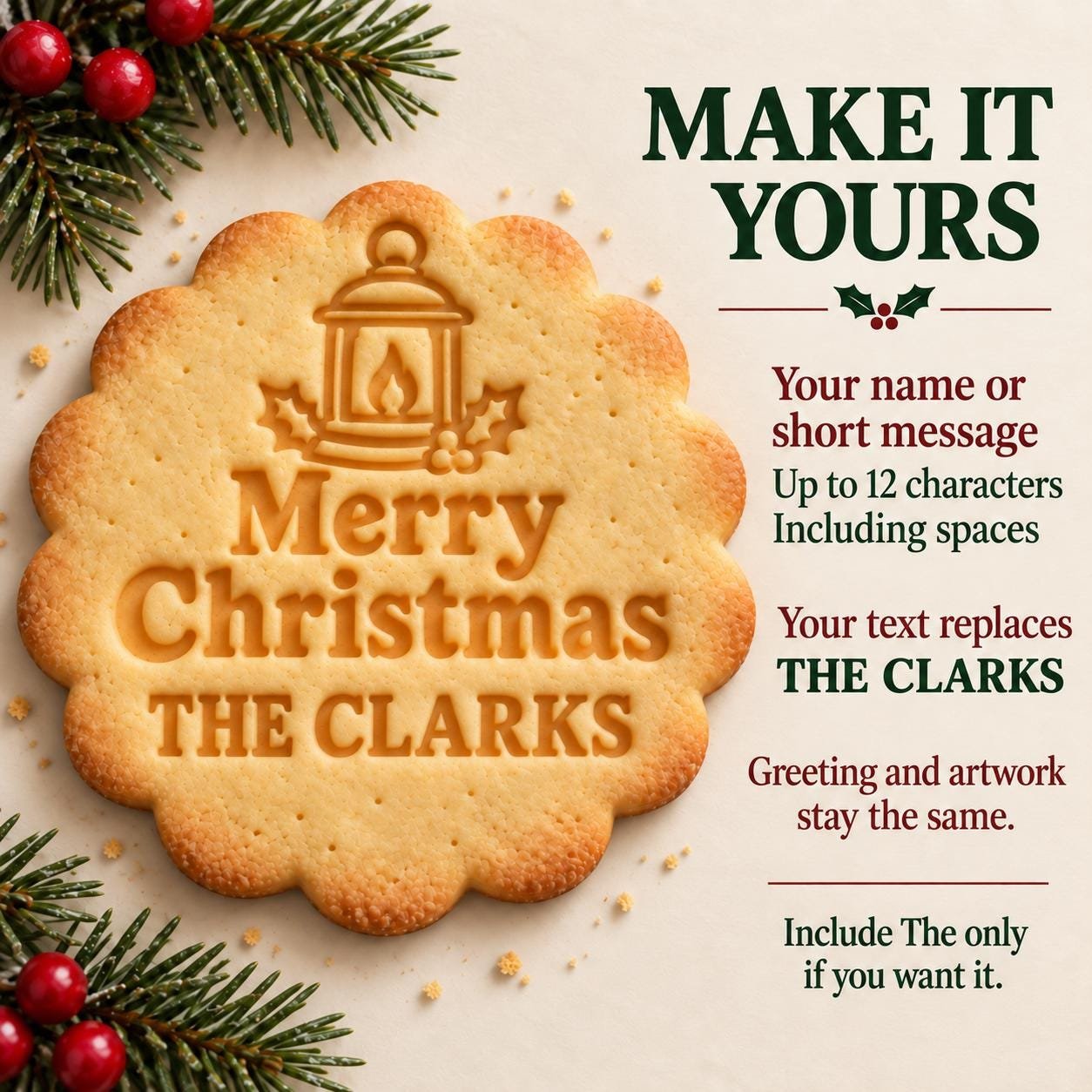 Personalized Christmas Lantern Cookie Stamp and Cutter, Custom Family Name, 3 Inch - Image 2