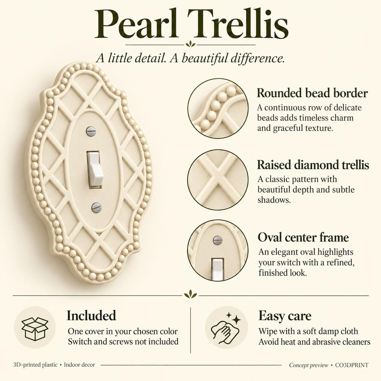 Beaded Trellis Switch Plate, Ornate Single Toggle Cover, Pearl Trellis Vintage Decor - Image 4
