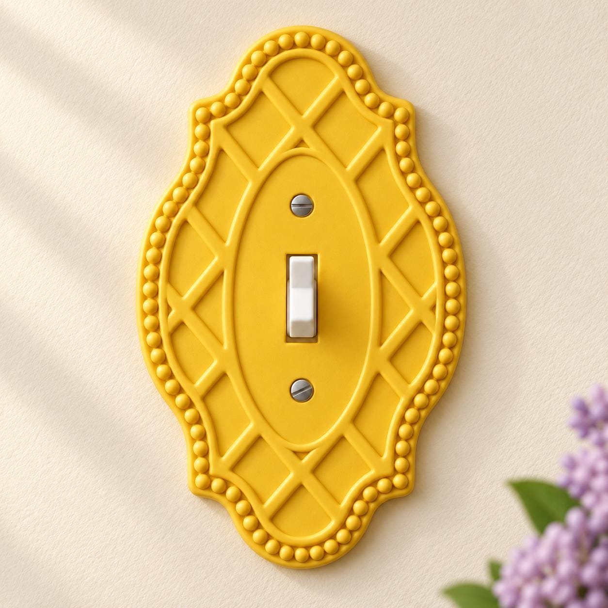 Beaded Trellis Switch Plate, Ornate Single Toggle Cover, Pearl Trellis Vintage Decor