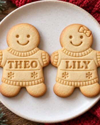 Personalized Gingerbread Cozy Sweater Cookie Cutter and Stamp, Boy or Girl, Custom Name, 5 Inch