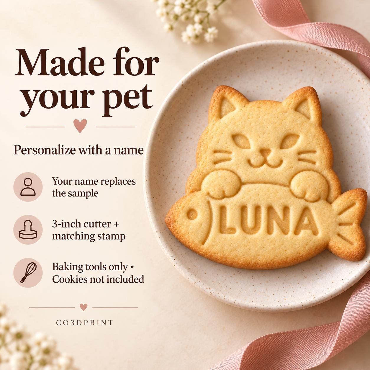 Personalized Pet Cookie Cutter and Stamp, Choose 1 of 6 Dog and Cat Designs, Custom Name, 3 Inch - Image 10