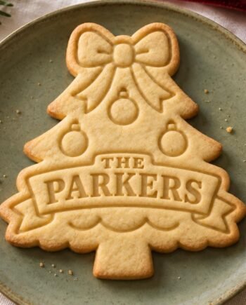 Personalized Bow Christmas Tree Cookie Stamp and Cutter, Family Name, 3 Inch