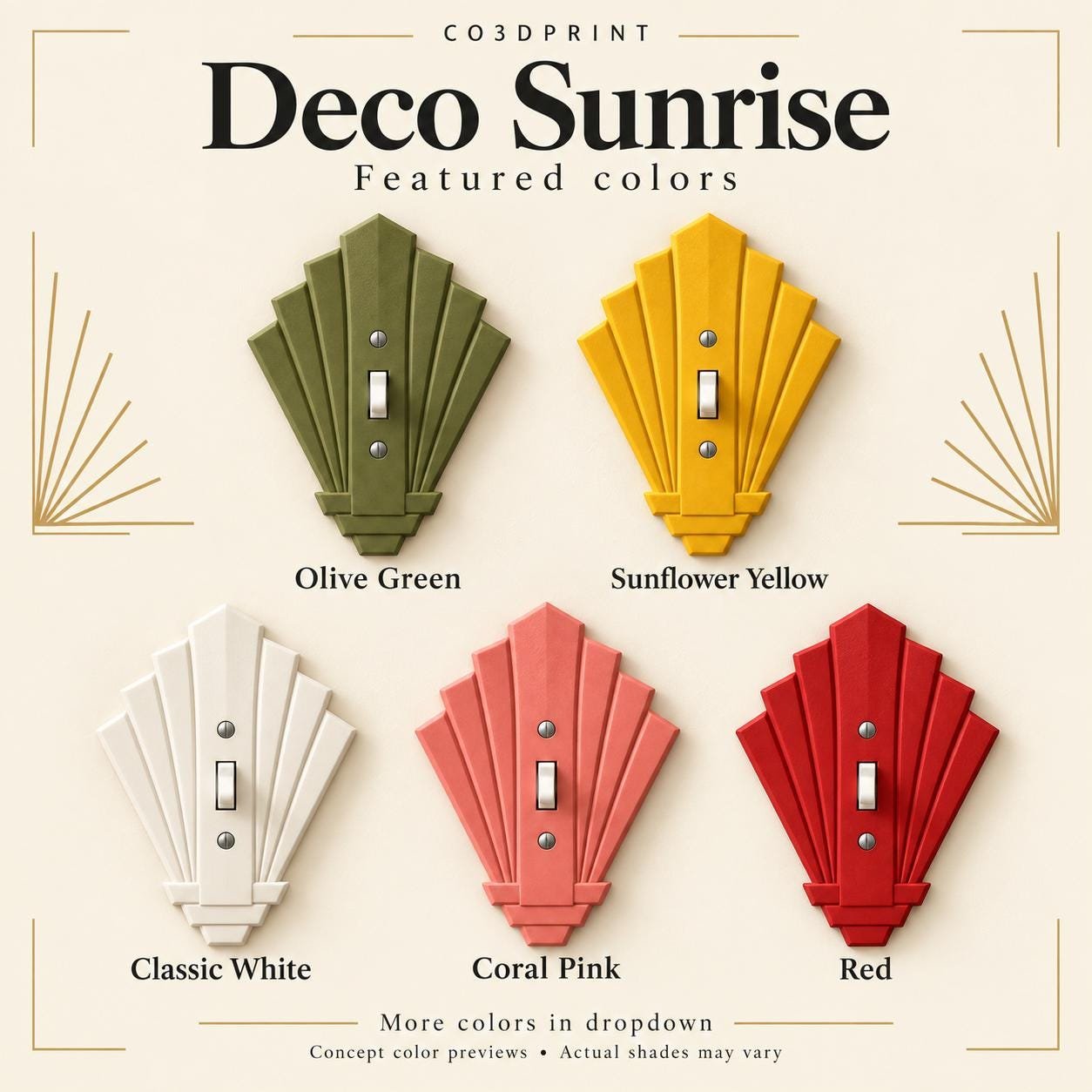 Art Deco Switch Plate & Outlet Cover, Deco Sunrise, Toggle, Rocker or Duplex - Image 5