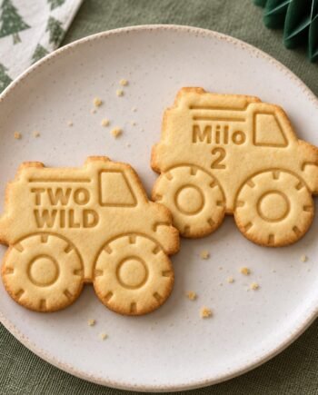 Two Wild Monster Truck Cookie Stamp and Cutter, Personalized 3-Inch Birthday Set