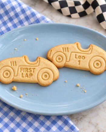 First Lap Race Car Cookie Stamp and Cutter, Personalized 3-Inch First Birthday Set
