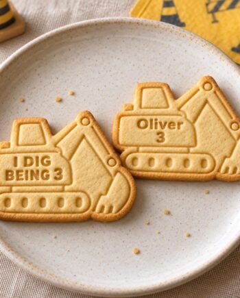 Excavator Cookie Stamp and Cutter, I Dig Being 3, Personalized 3-Inch Birthday Set