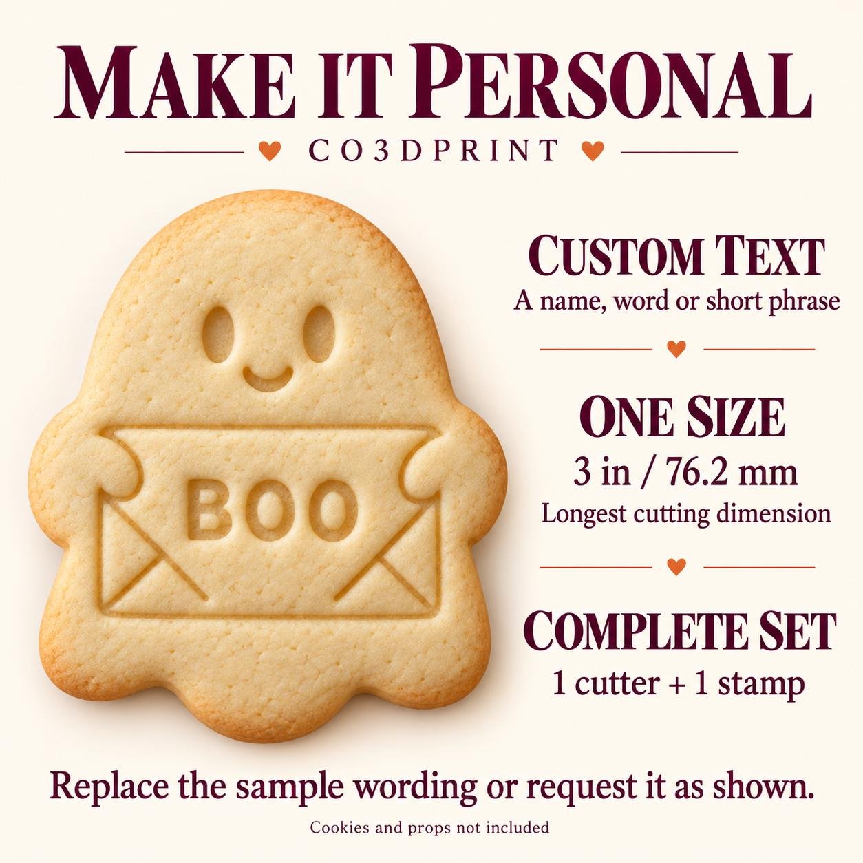 Personalized Ghost Cookie Cutter and Stamp Set, Boo Mail Halloween Design, Custom Name, 3 Inch - Image 4