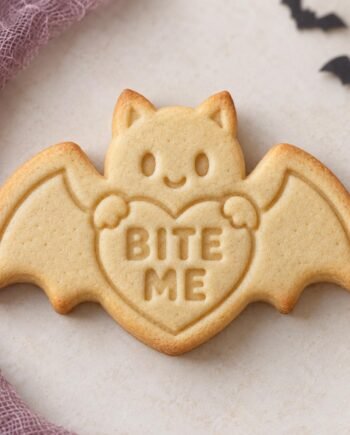 Personalized Bat Cookie Cutter and Stamp Set, Bite Me Heart, Halloween Custom Name, 3 Inch