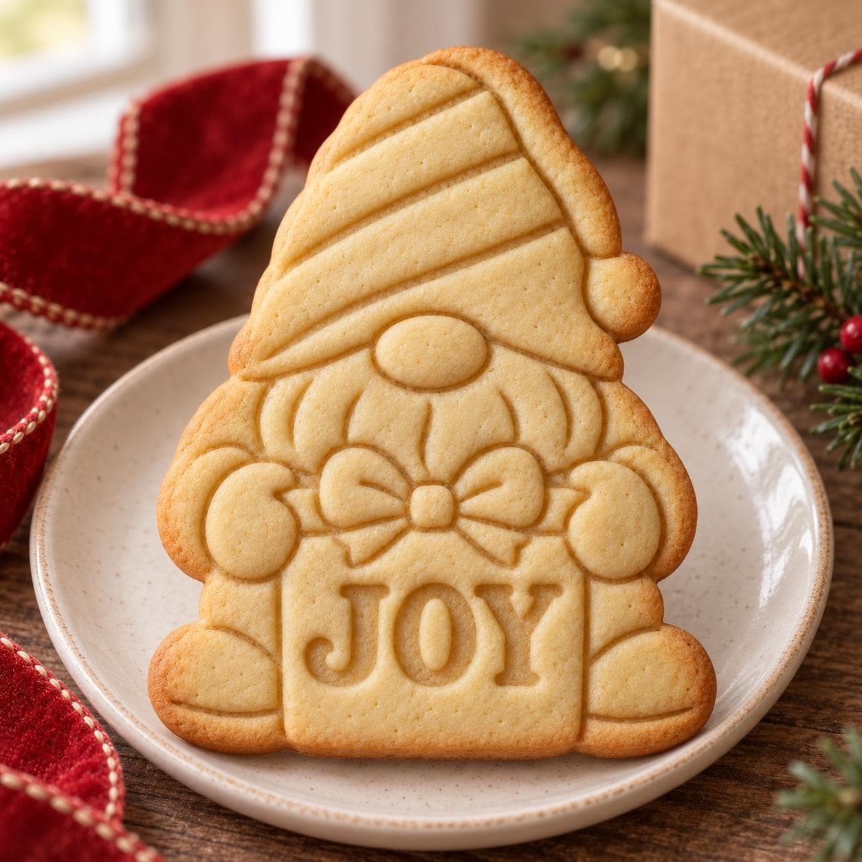 Gnome Cookie Cutter and Stamp Set, JOY Christmas Gift Gnome, Holiday Baking Tool, 3 Inch - Image 2