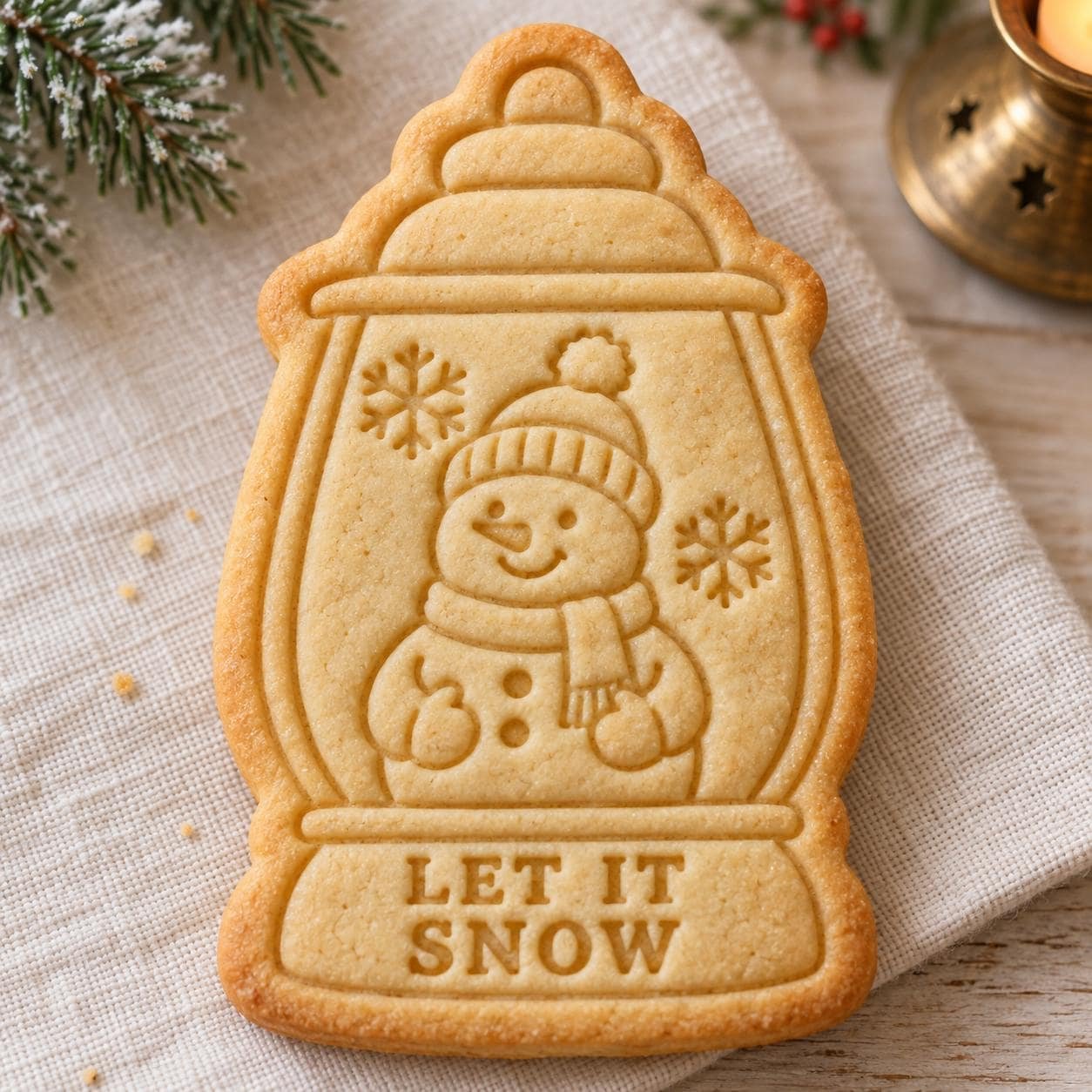 Snowman Cookie Cutter and Stamp Set, Let It Snow Lantern, Christmas Winter Baking Tool, 3 Inch