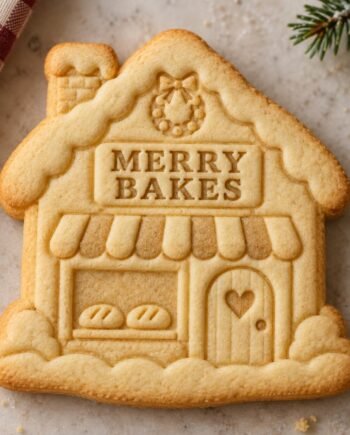 Christmas House Cookie Cutter and Stamp Set, Merry Bakes Bakery Cottage, Holiday Baking Tool, 3 Inch