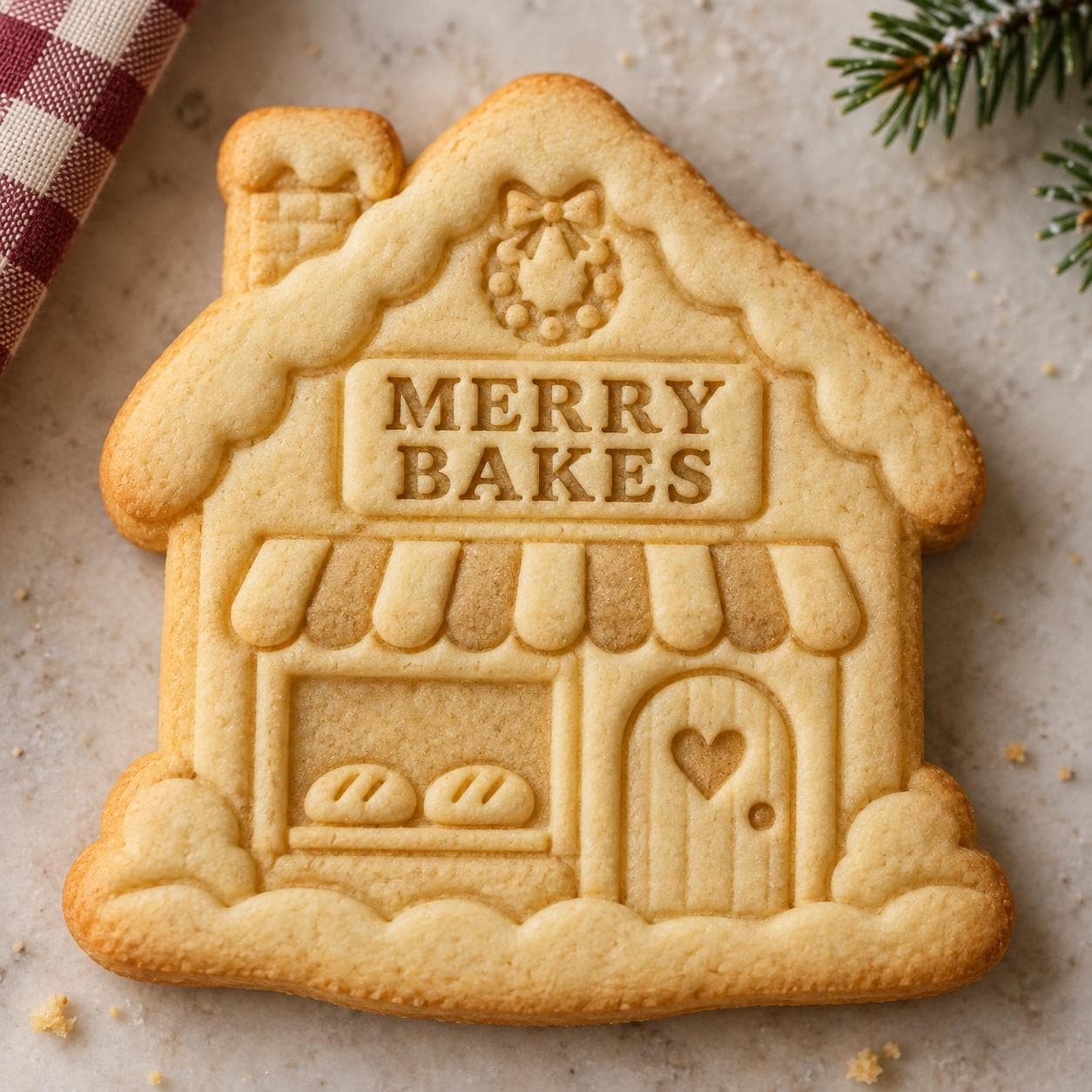 Christmas House Cookie Cutter and Stamp Set, Merry Bakes Bakery Cottage, Holiday Baking Tool, 3 Inch