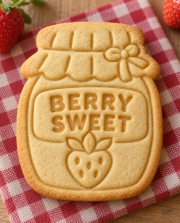 Personalized Strawberry Jam Jar Cookie Stamp and Cutter, 3-Inch Berry Party Set