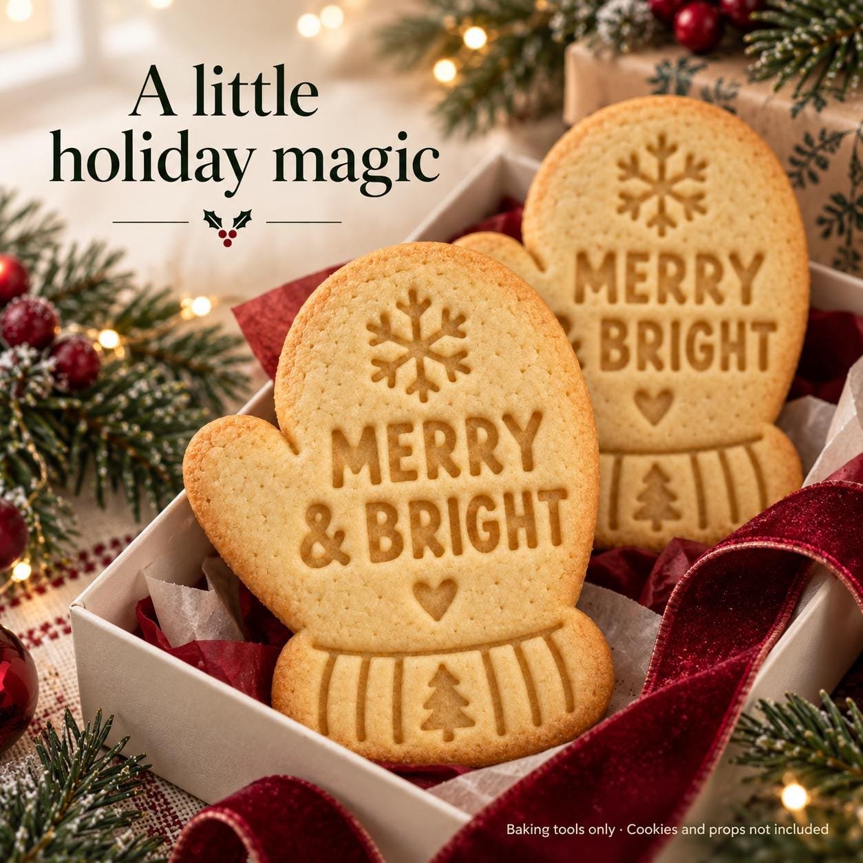Personalized Mitten Cookie Stamp and Cutter, 3-Inch Christmas Baking Set - Image 2