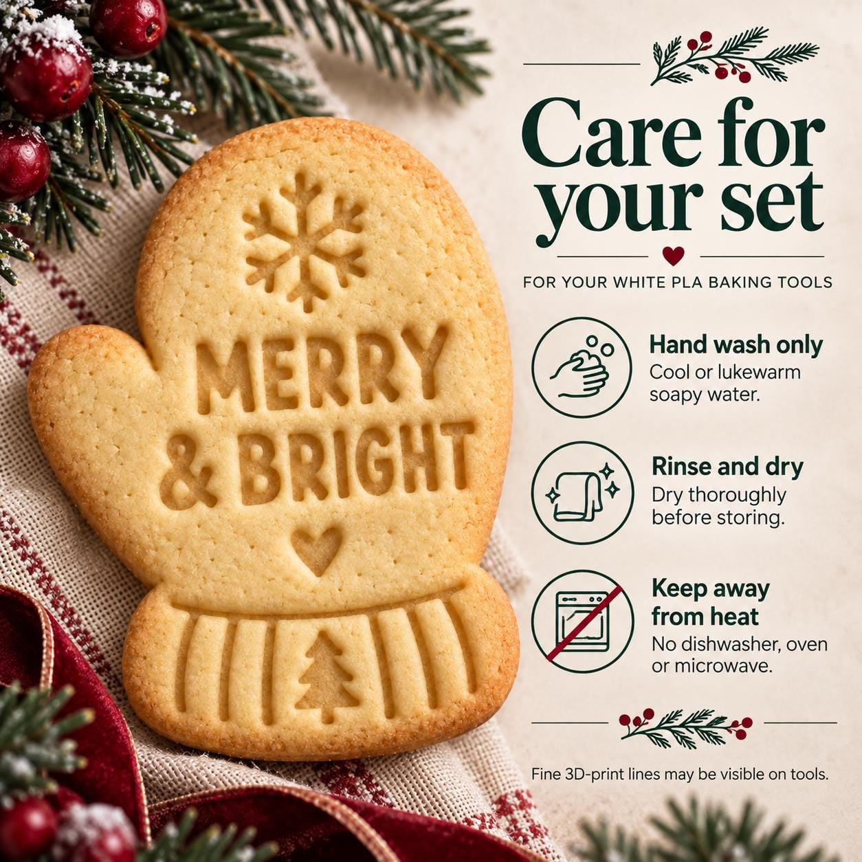 Personalized Mitten Cookie Stamp and Cutter, 3-Inch Christmas Baking Set - Image 6