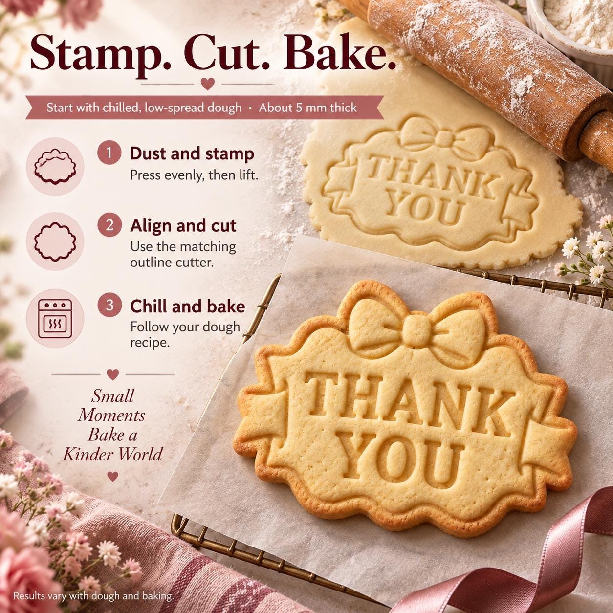 Personalized Bow Plaque Cookie Stamp and Cutter, 3-Inch Custom Message Set - Image 5