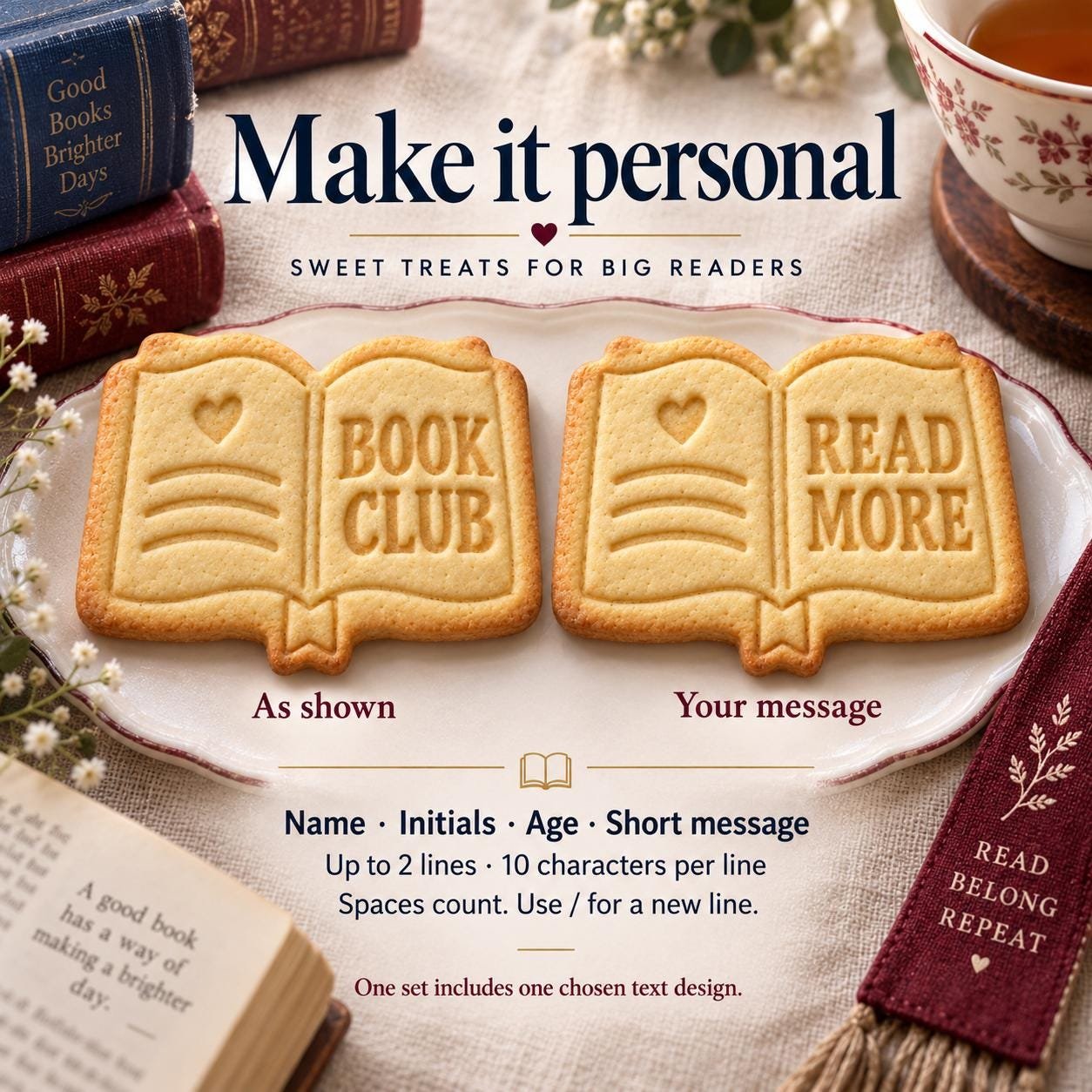 Personalized Book Cookie Stamp and Cutter, 3-Inch Book Club Baking Set - Image 3